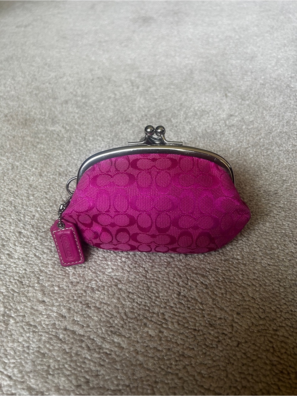Coach Magenta Signature Kiss-Lock Coin Pouch